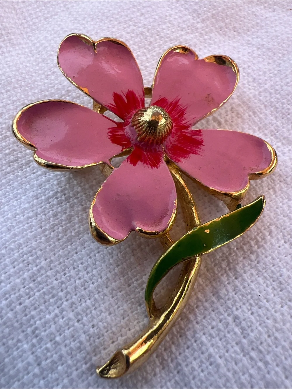 Gerry’s Vintage Pink Enamel Flower Brooch Gold-Tone Jewelry